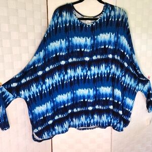Plus Size XL Camille & Co Flutter Oversized Blue Blouse with Cut-Out detail